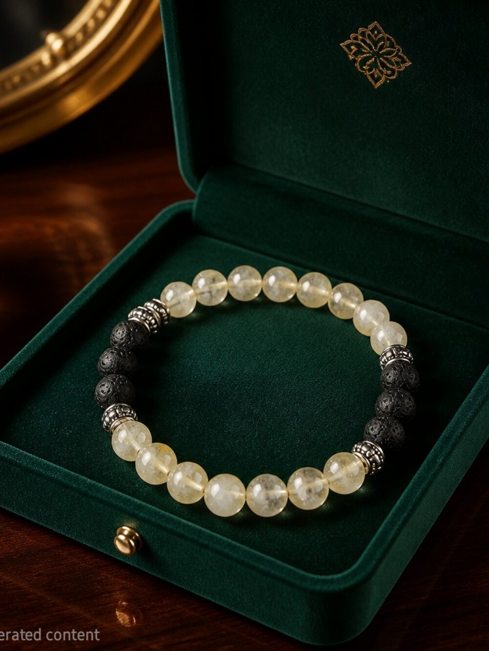 Prehnite & Lava Stone Beaded Bracelet Handmade